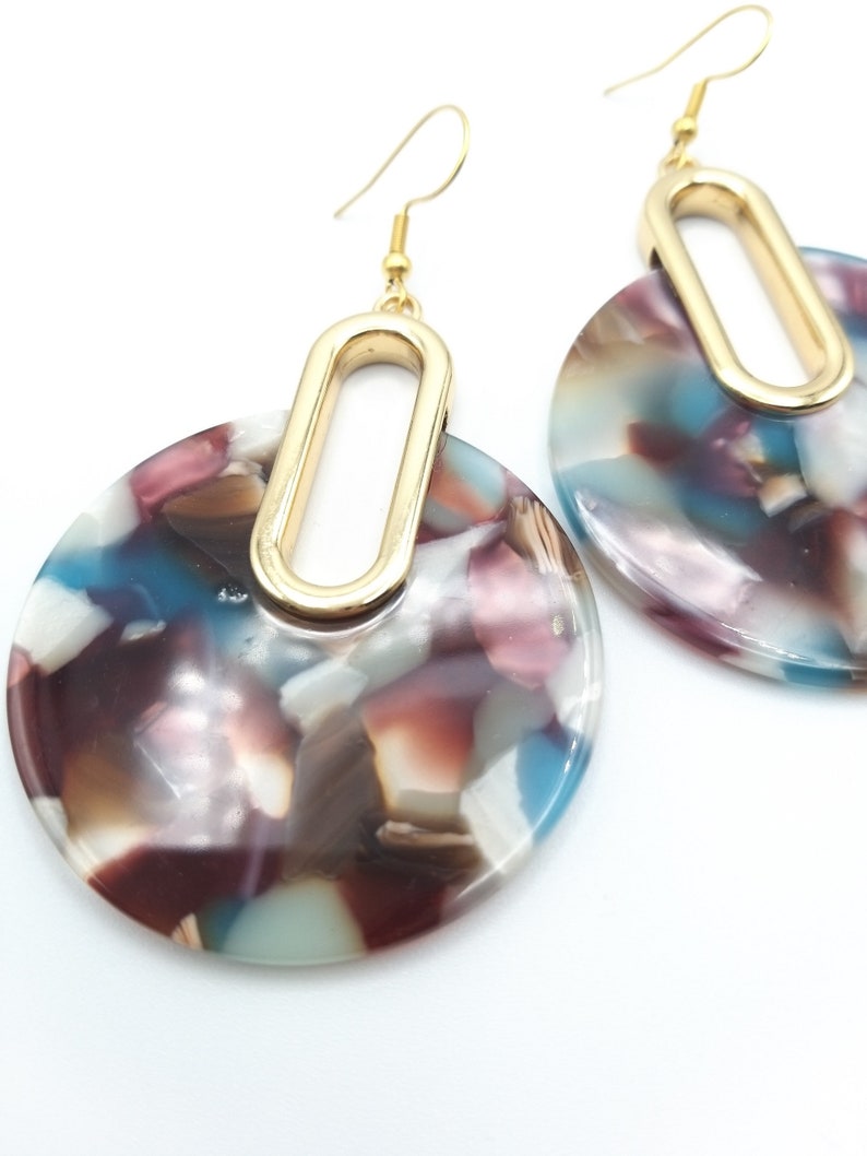 Large pinkbluegolden tortoiseshell earrings