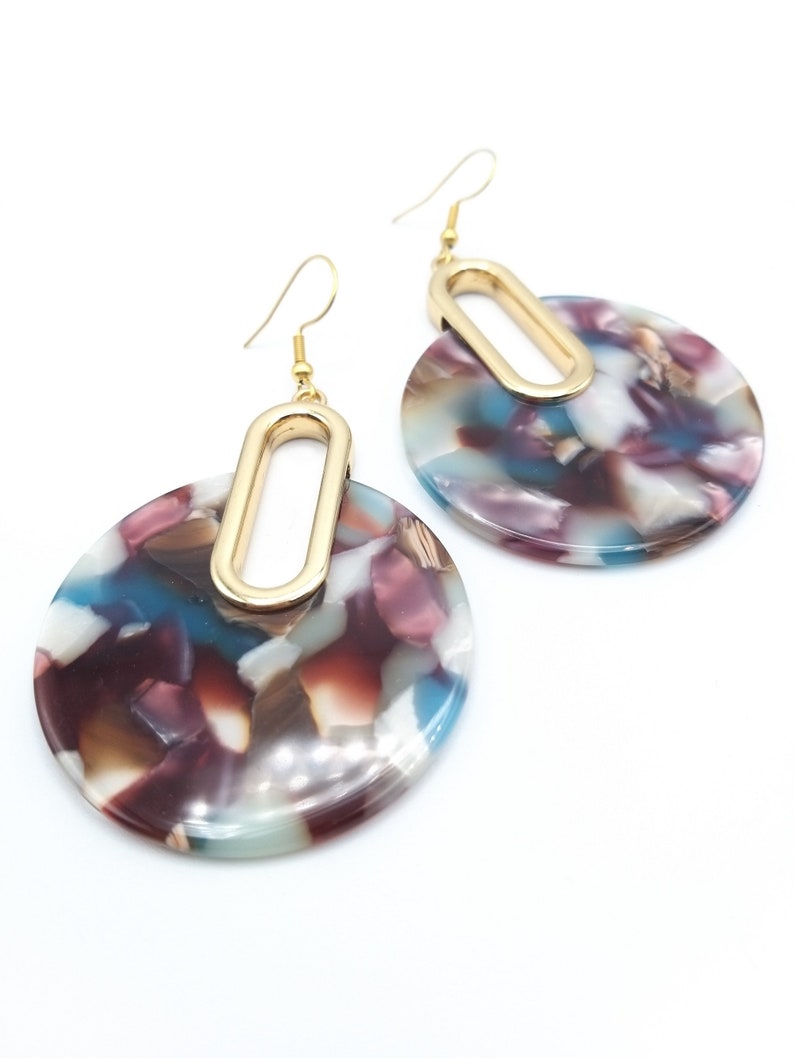 Large pinkbluegolden tortoiseshell earrings