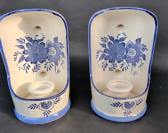 Vintage blauw-witte Delftse stijl gemaakt in JAPAN kandelaar met kap, handbeschilderd