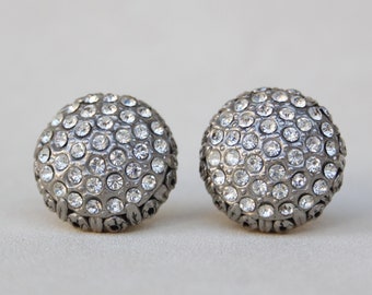 Vintage Rhinestones Clip-On Earrings / Silvery / From the 80’s