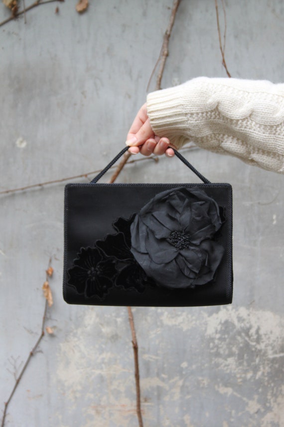90s Jean Louis Scherrer Black Fabric Pochette / Handbag / 