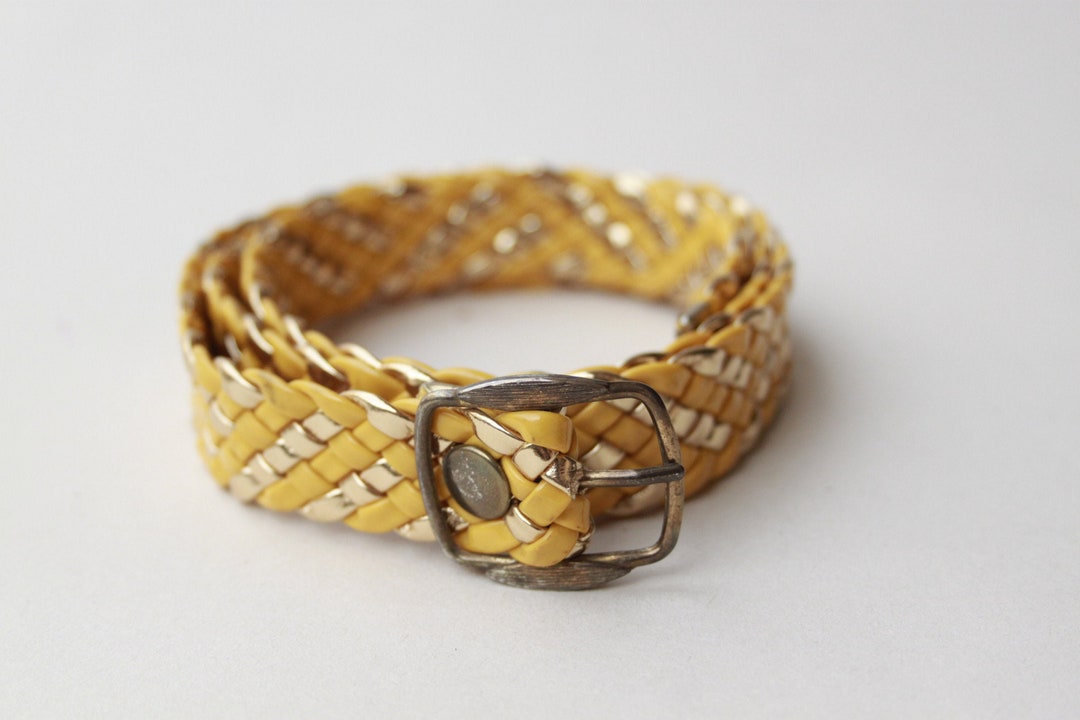 Vintage Yellow and Gold Braided Unisex Belt / Faux Leather / - Etsy