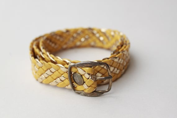 Vintage Yellow and Gold Braided Unisex Belt / Fau… - image 1
