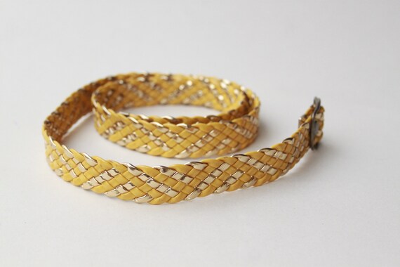 Vintage Yellow and Gold Braided Unisex Belt / Fau… - image 3