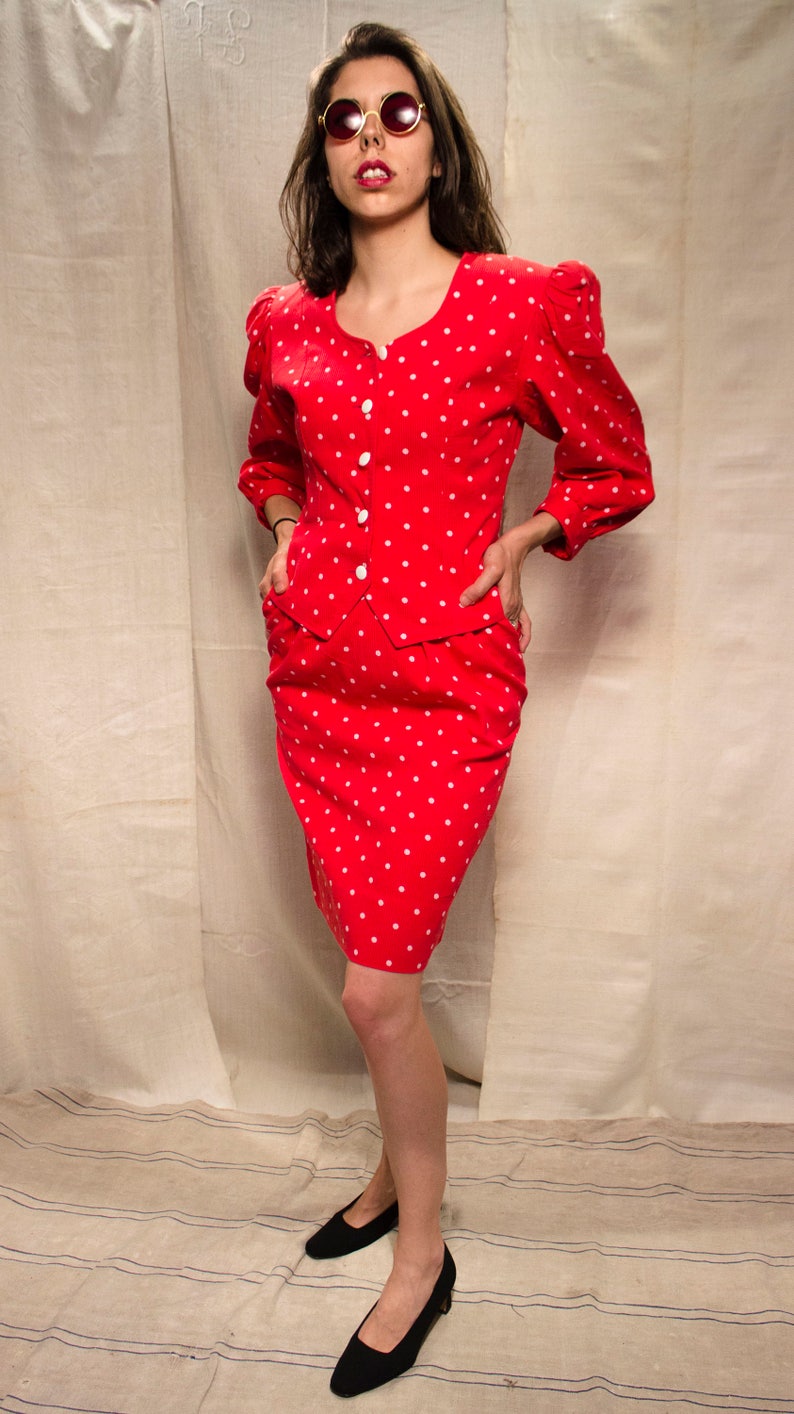 Guy Laroche 90s DressJacket Set / Red&white Polka dots / Vintage Guy Laroche Set / Vintage DressSkirt / Elegant Woman Suit / 90s Clothing image 2