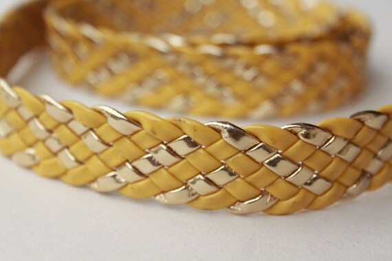 Vintage Yellow and Gold Braided Unisex Belt / Fau… - image 5