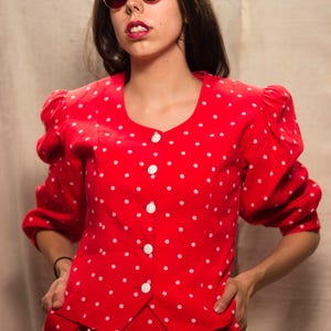 Guy Laroche 90s DressJacket Set / Red&white Polka dots / Vintage Guy Laroche Set / Vintage DressSkirt / Elegant Woman Suit / 90s Clothing image 5