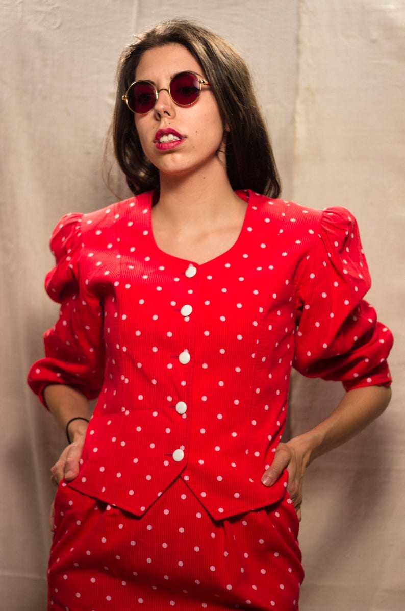 Guy Laroche 90s DressJacket Set / Red&white Polka dots / Vintage Guy Laroche Set / Vintage DressSkirt / Elegant Woman Suit / 90s Clothing image 5