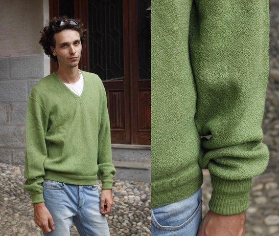 60’s Green Wool Jantzen Jumper / Pea Green / Long… - image 1