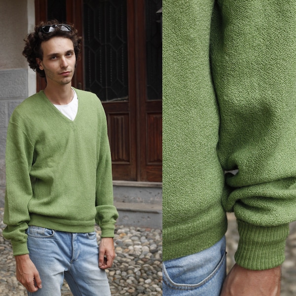 60er Jahre Grüne Wolle Jantzen Pullover / Erbsengrün / Lange Ärmel / Vintage Pullover / Vintage Herrenmode