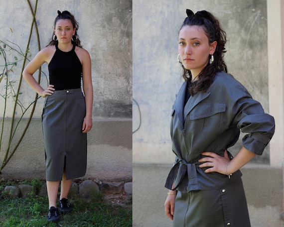 80's Grey Cotton Matching Two Piece Set with Jacke
