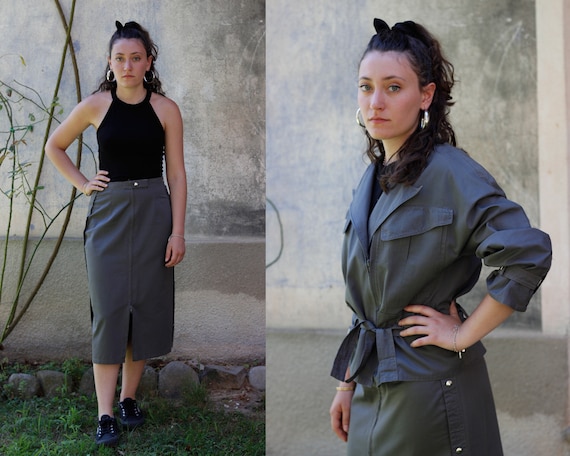 80's Grey Cotton Matching Two Piece Set with Jack… - image 1