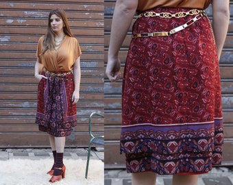 80’s Paisley Pattern Wool Skirt / Pleated /  80s clothing / Vintage Skirt