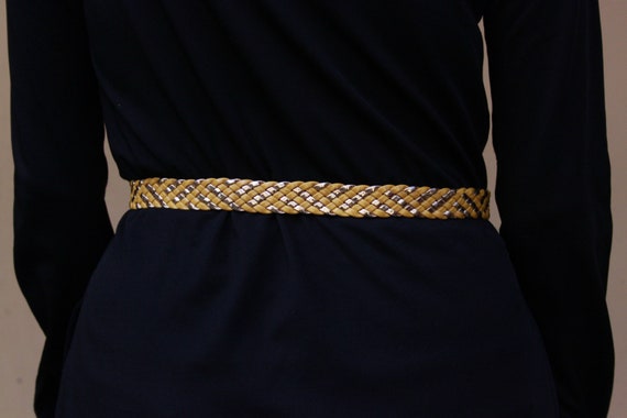 Vintage Yellow and Gold Braided Unisex Belt / Fau… - image 8