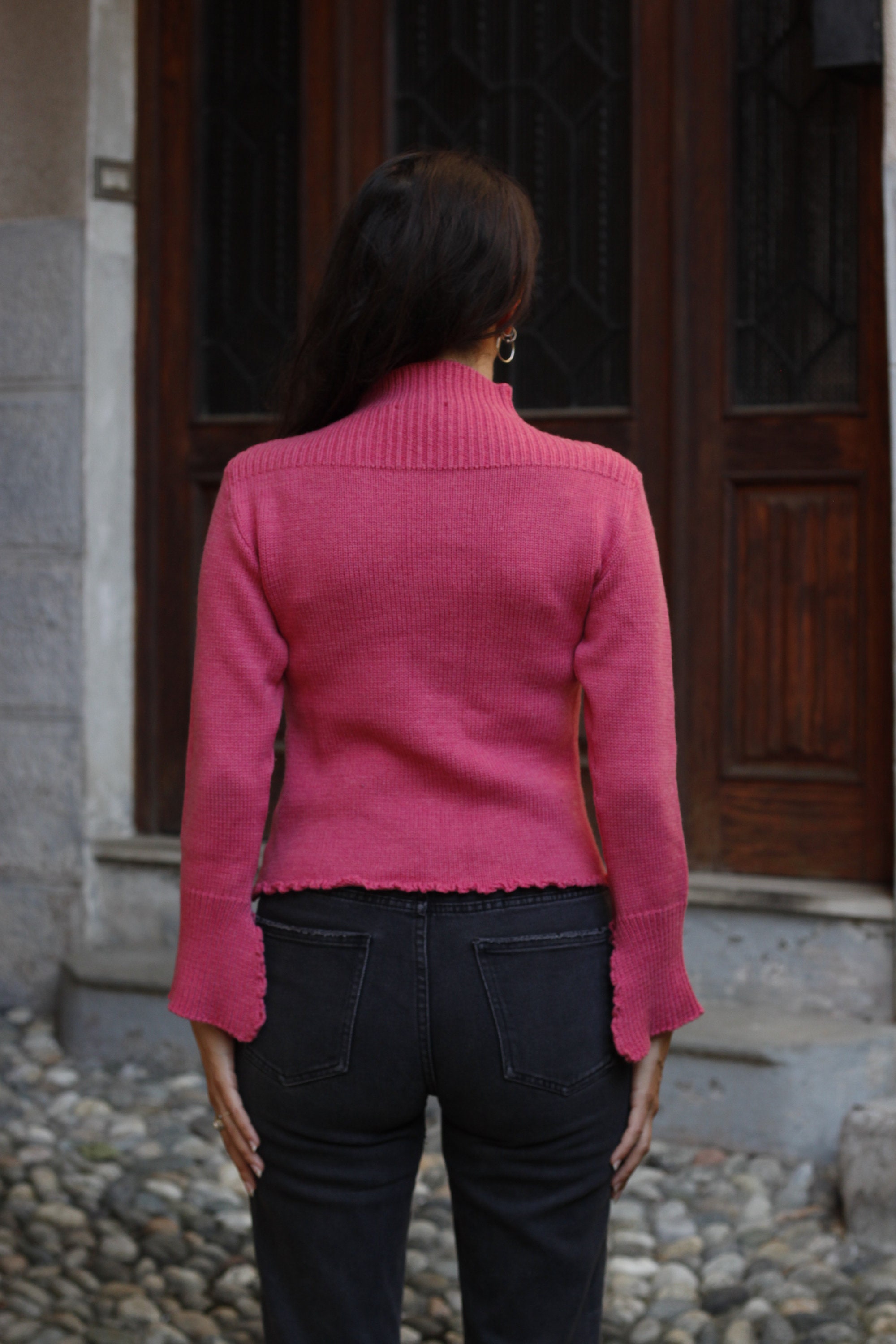 Vintage Fuchsia Turtleneck Wool Sweater with Bell Sleeves / | Etsy