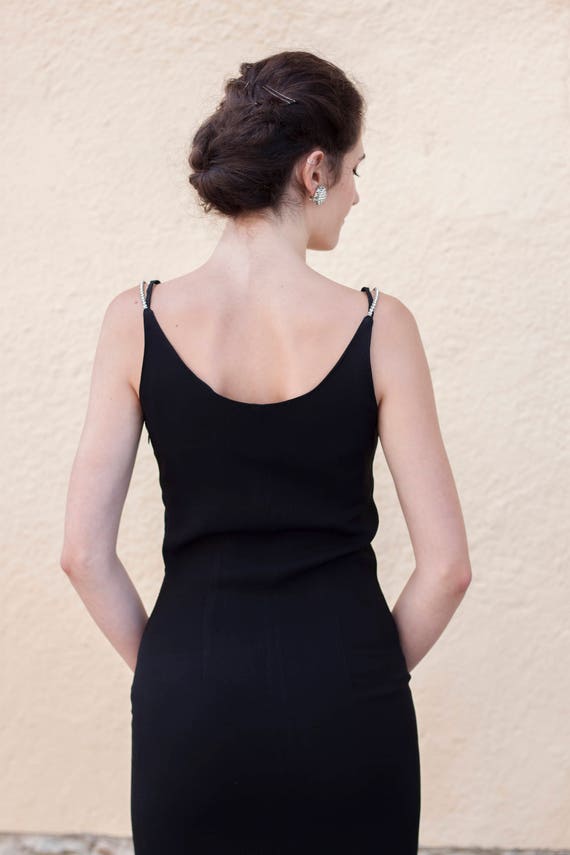 black dress with rhinestone straps
