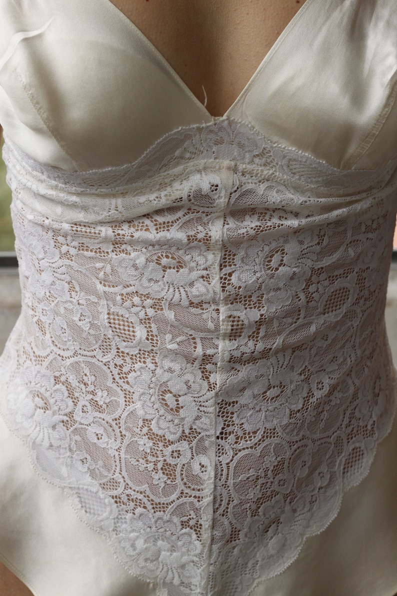 90s White Silk and Lace Bodysuit / Vintage Lingerie / 90s Clothing ...