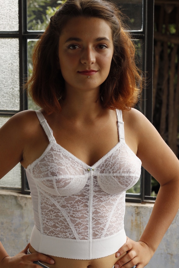 70s White Lace Corset / Vintage Lingerie / 70s Clothing / Vintage