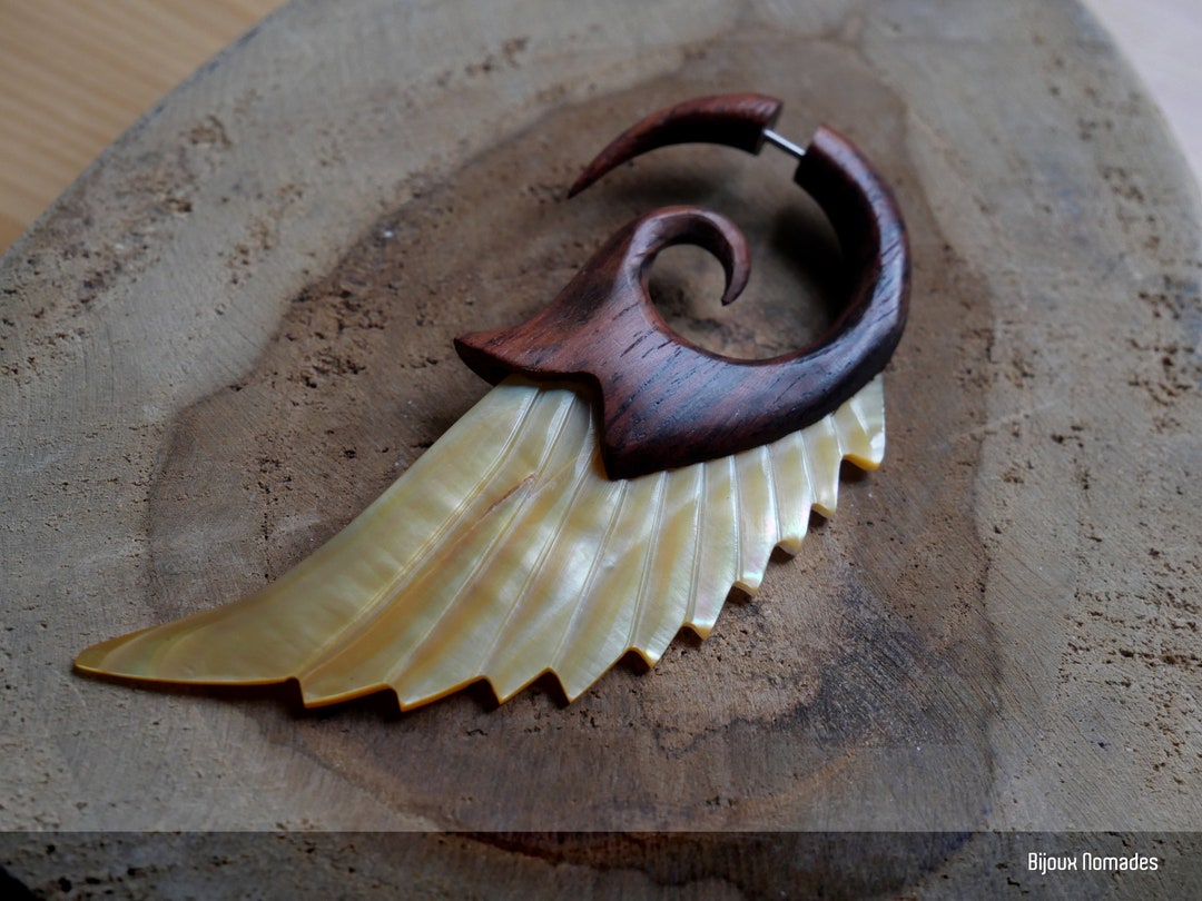 Faux écarteurs En Bois Style Ethnique - Boucles D'oreilles Spirale Gauge - Neuf Avec étiquettes