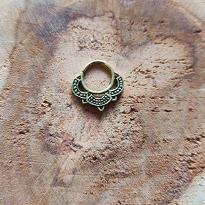 1 Tribal Brass Septum Ring Nose Piercing Lobe Helix Tragus Ethnic Circle, Hippie Piercing, Tribal Flower Mandala Ring