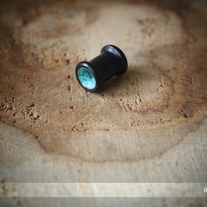 1 Ear plug in black wood and turquoise stone design tube 6mm-8mm-10mm