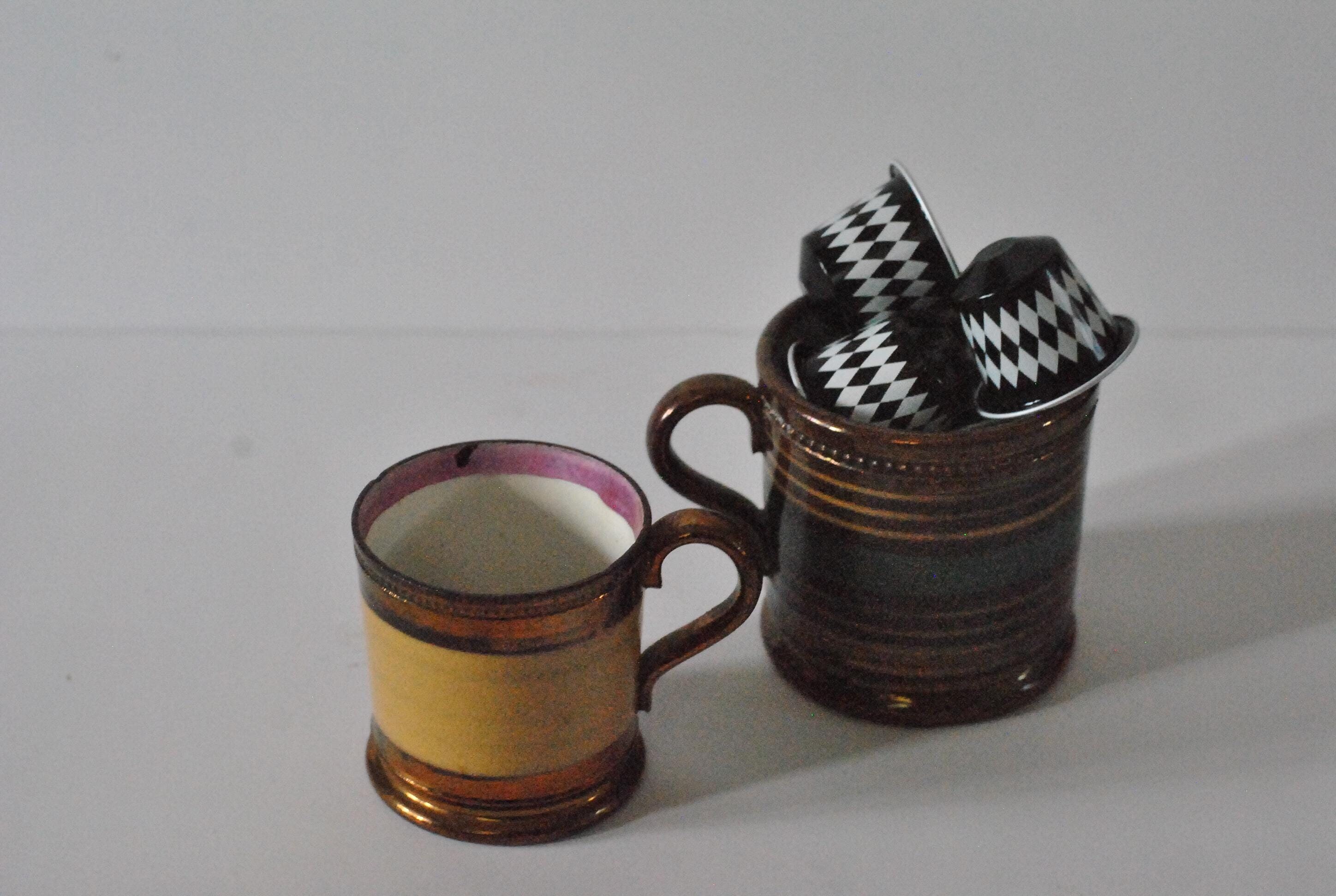 19th Century Copper Lusterware Mugs (demitasse, Child-size