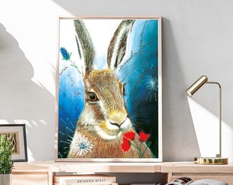 Card poster board to print on the support of your choice Handmade dry pastel hare scanned to print at home