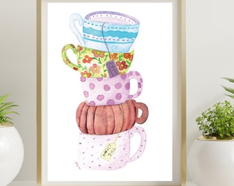 Stacked cups poster watercolor printing card for you your friends or family