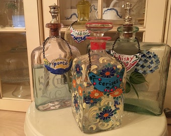 Six Handmade Enamel Decanter Labels—Includes Porto, Vodka, Whiskey, Cognac, & Cherises