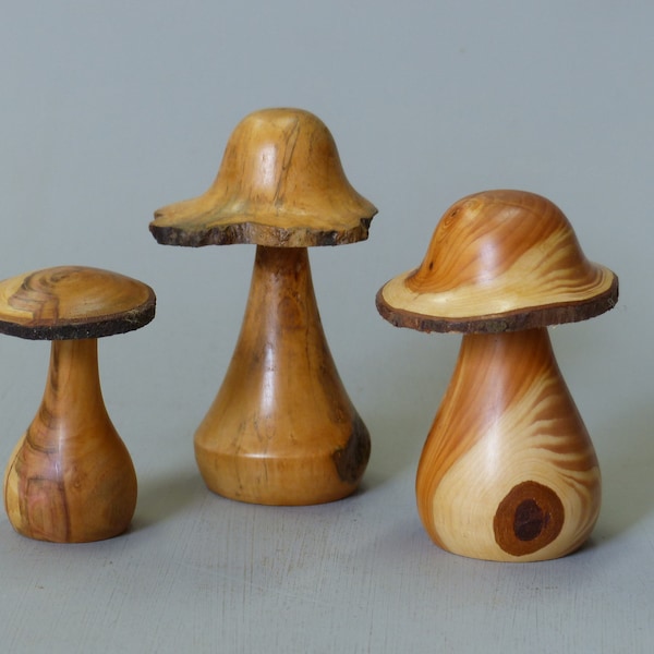 Champignons en bois tournés