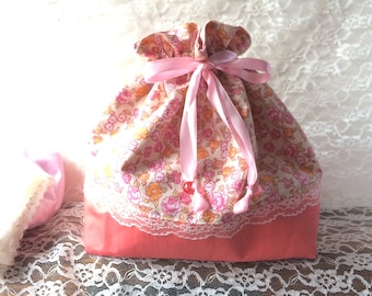 Drawstring bag - pink roses