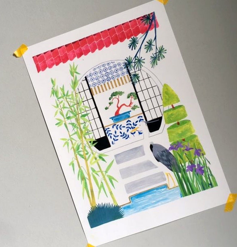 Japanese Garden Art Print Garden Wall Art Zen Garden Etsy