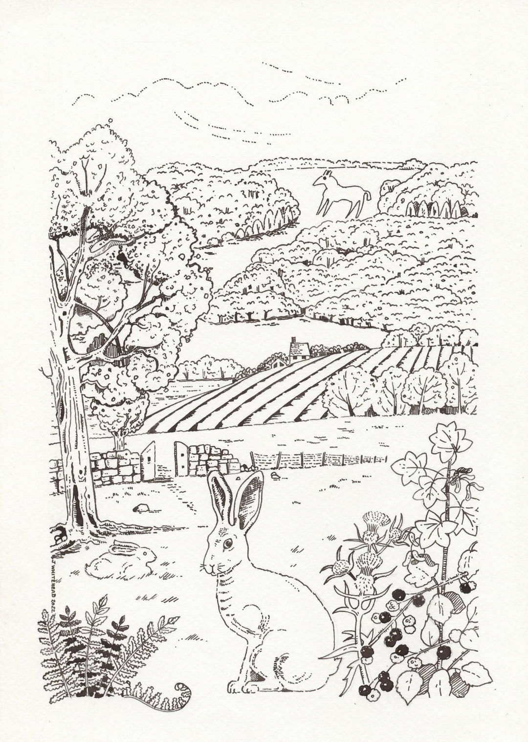 Kilburn White Horse Hand Drawn Art Print Home Decor Art Print Wall Art Illustration Art Print A4