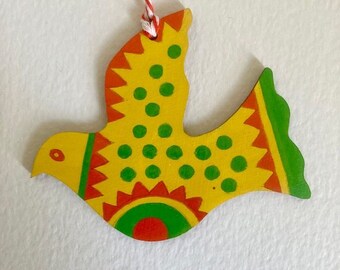 Hand-Painted Folk Art Bird Ornament: Birchwood Christmas Decor