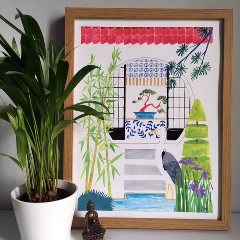 Japanese Garden Art Print Garden Wall Art Zen Garden Etsy