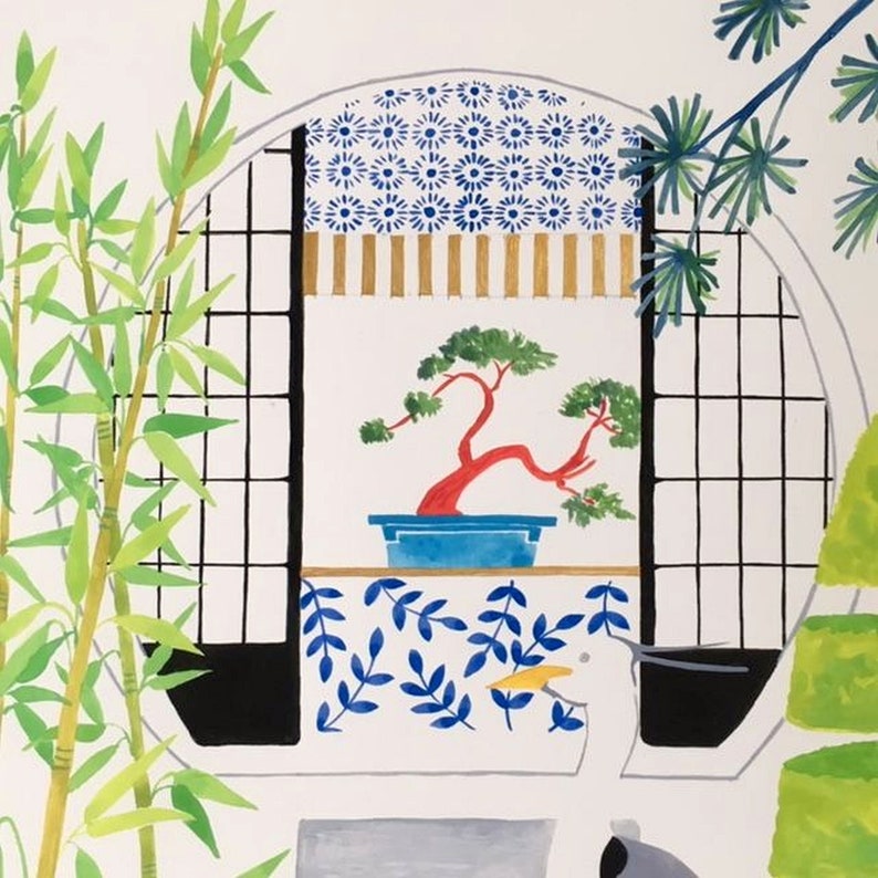 Japanese Garden Art Print Garden Wall Art Zen Garden Illustration New Home Art Print A3 Art