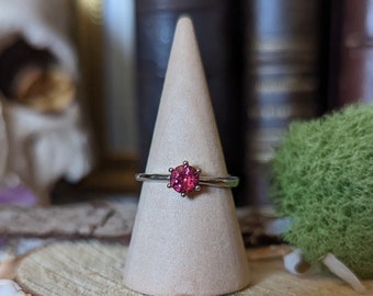 Anillo de turmalina rosa auténtica ajustable en plata de ley 925 1000