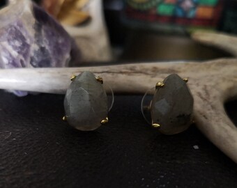 Labradorite chip earrings lithotherapy real stone stainless steel gold