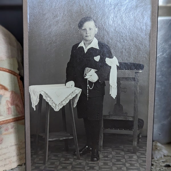 vintage années 1900 Français Photo carte visite photographe Communion