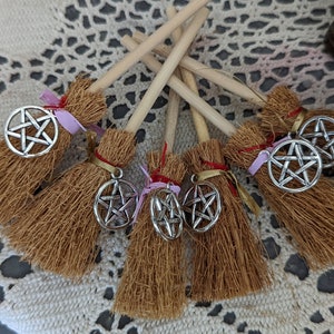 mini witch&#39;s broom for cleaning altar, pentacle, ritual, pagan wicca, cauldron