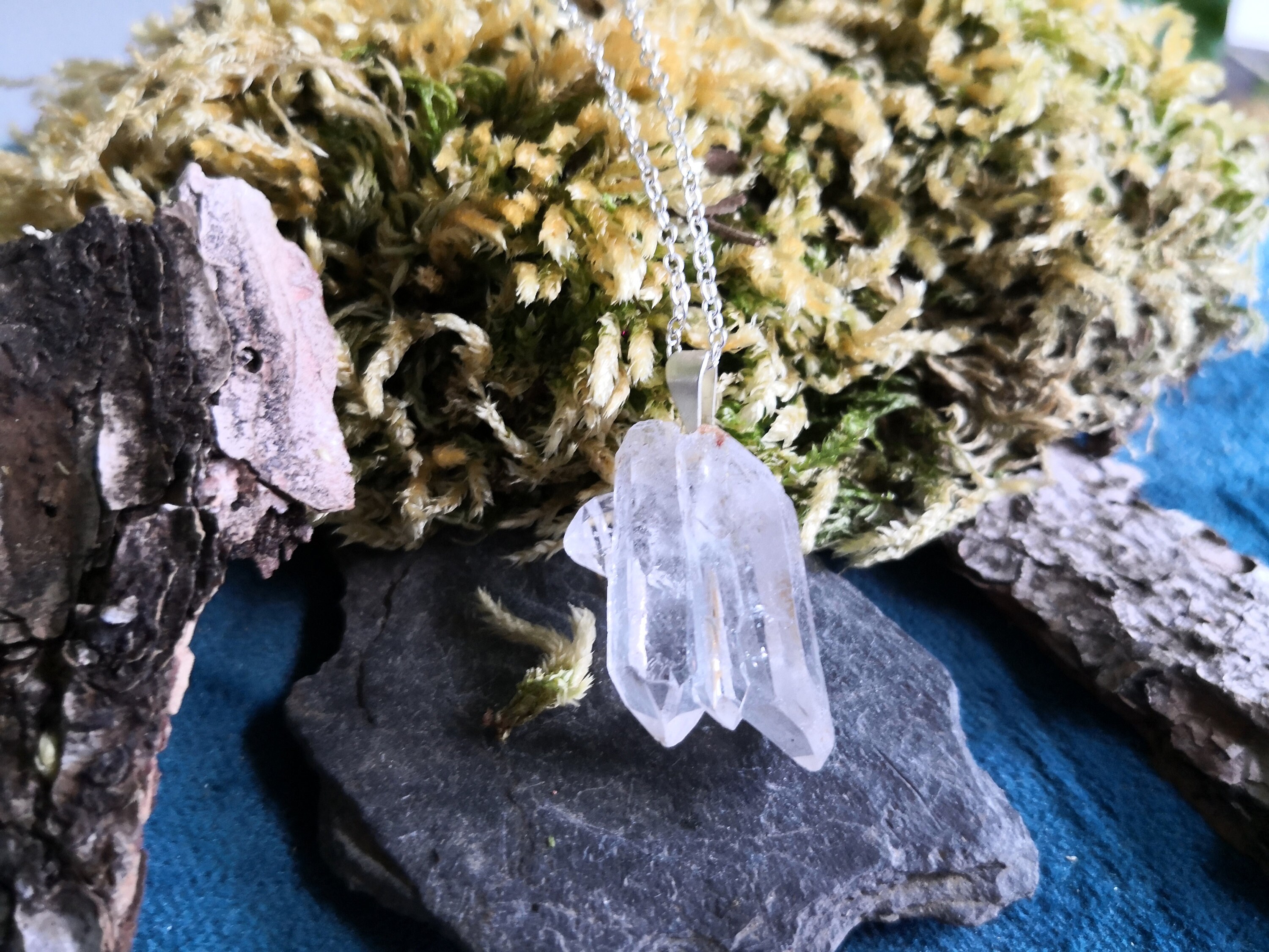 Collier Pendentif Pointe de Quartz Cristal Argent 925 Sterling