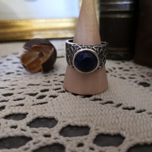 Adjustable 925 1000 sterling silver lapis lazuli ring