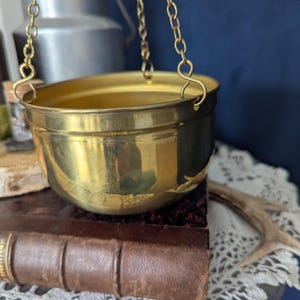 Vintage Hanging Brass Witch Cauldron for Altar and Wiccan Ritual