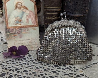 Antique silver chainmail metal coin purse