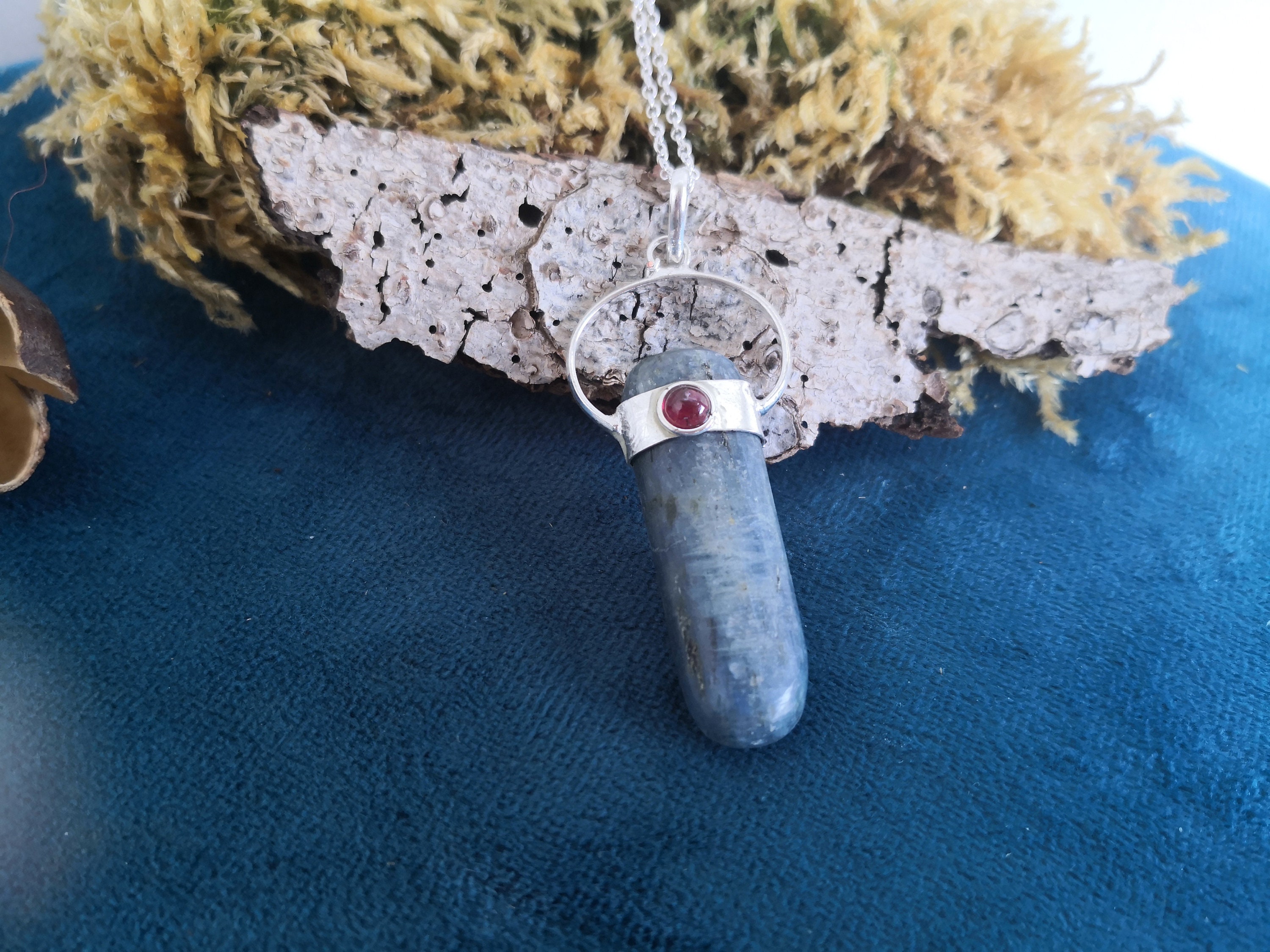 Collier Cyanite Grenat Argent 925 Sterling Brut