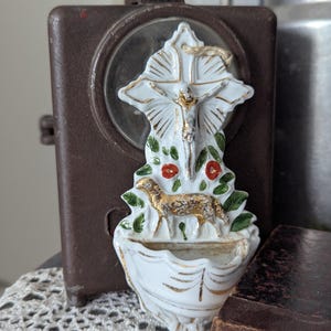 Ancient french wood glass holy water font
