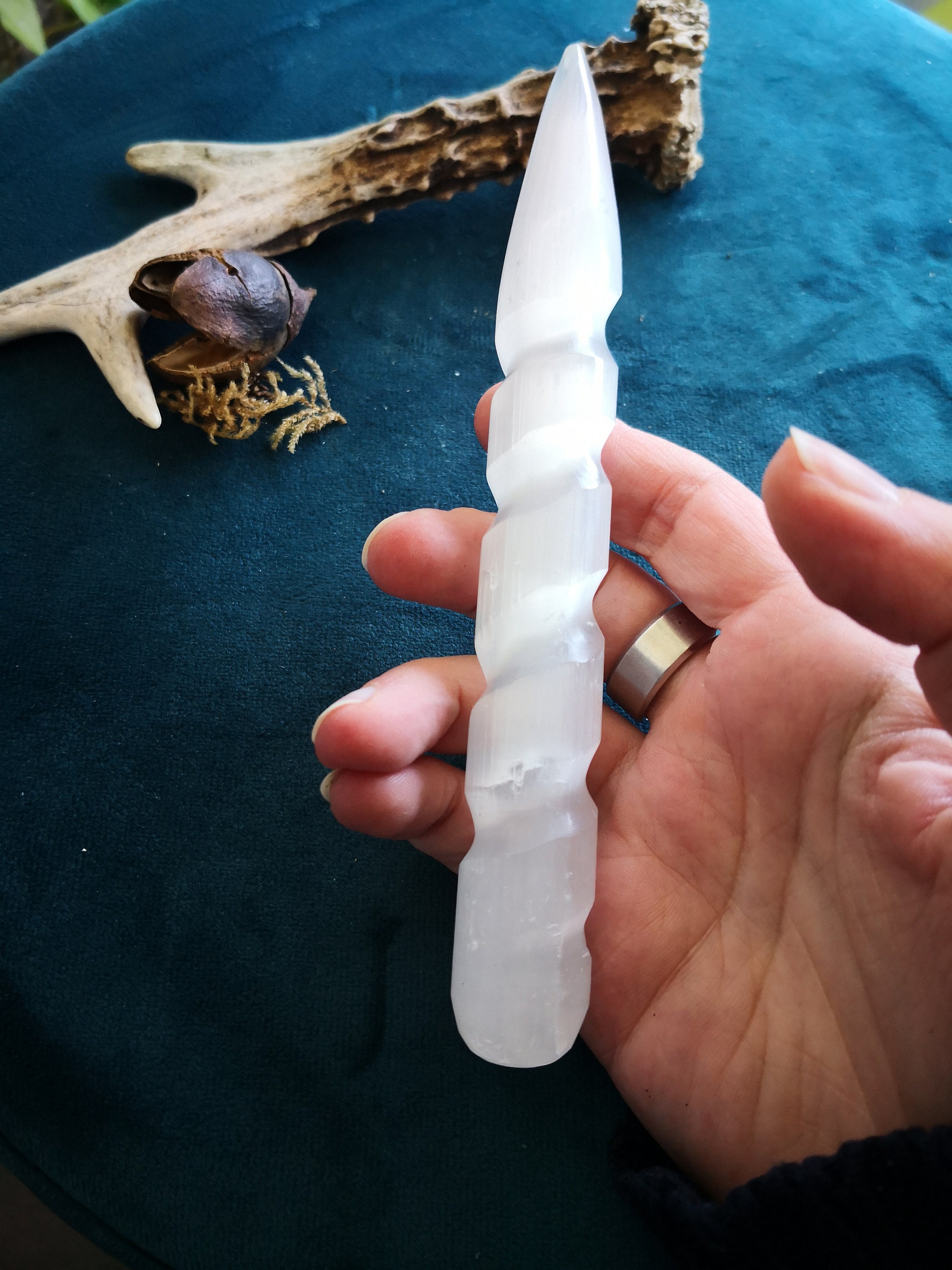 Sélénite Bâton 1 Pointe Baguette 15 cm Nettoyage Aura