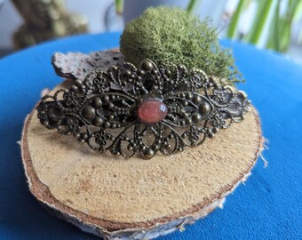 Barette cornaline  bijou cheveux clips filigrane romantique boho pierre  bronze