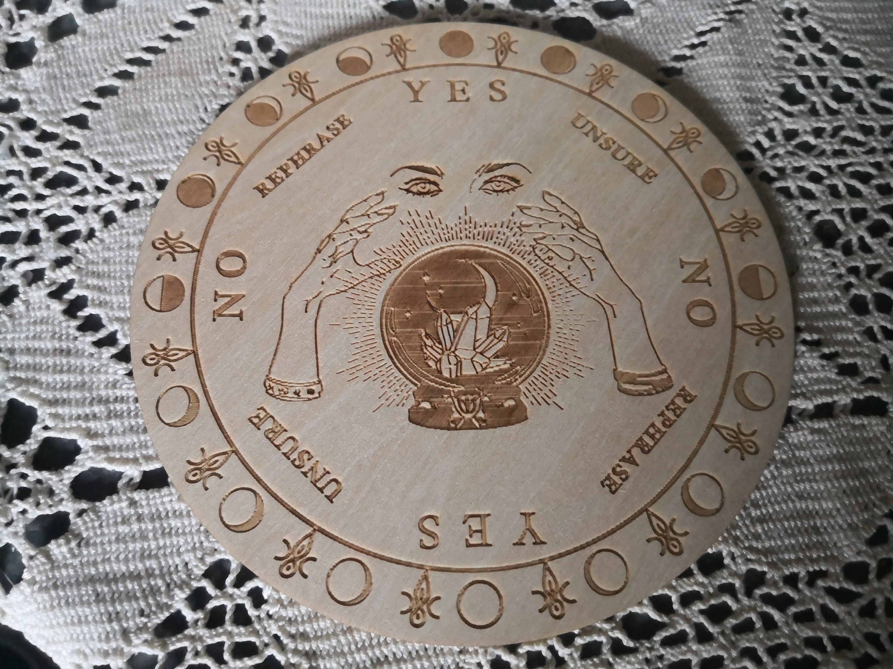 Planche Divinatoire Pendule Radiesthésie Oui Non Bois Brut Oeil