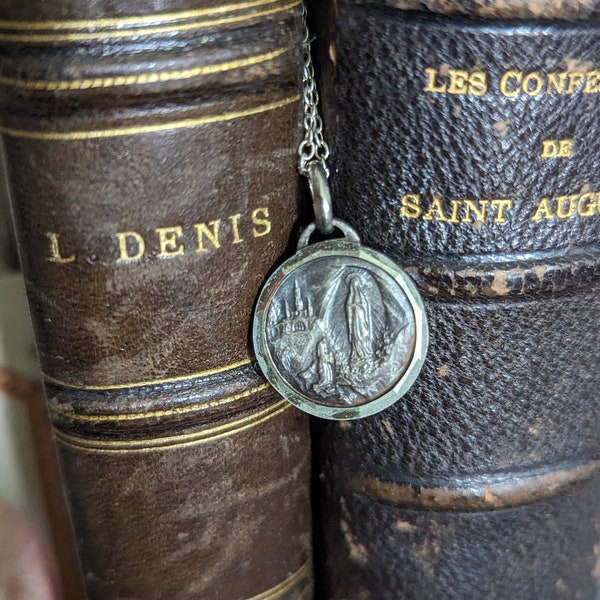 Antique Français médaille bijou ancien vierge vintage